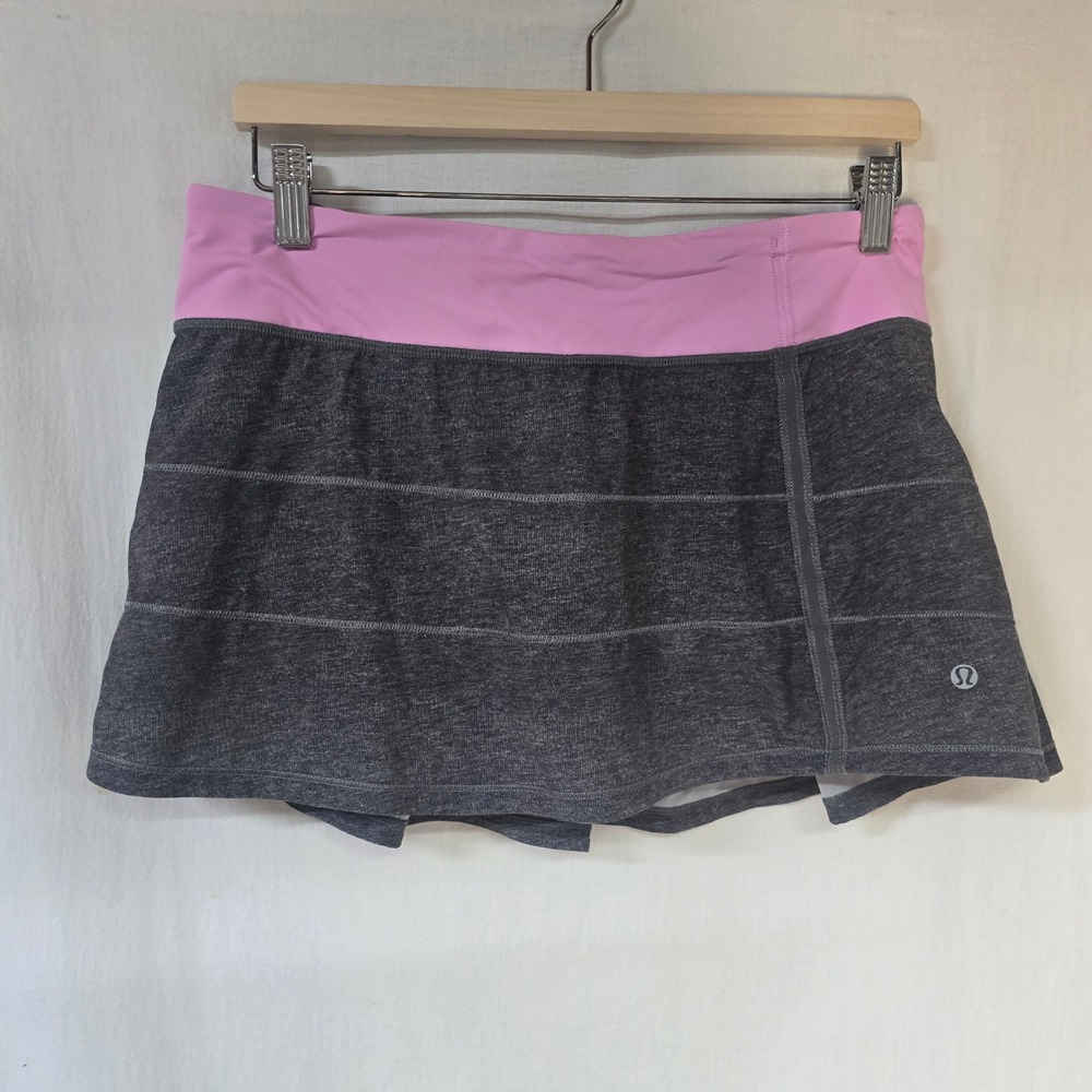 Lululemon Pace Setter Skirt Women 8 Grey Pink Luxtreme Tennis Athletic Skort